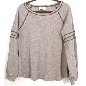 Emelia Waffle Knit Thermal Raglan Bishop Sleeve Top Sz Large in Heather Gray NWT
